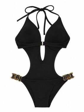 Victoria's Secret Black Cutout One-Piece Swimsuit with Gold Hardware